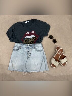 We The Free Denim Button Fly Skater Skirt